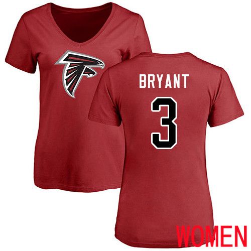 Atlanta Falcons Red Women Matt Bryant Name And Number Logo NFL Football #3 T Shirt